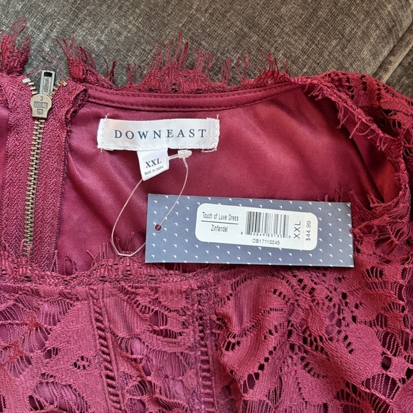 DownEast 2XL Burgundy Lace Knee Length Dress Touch of Luze Maroon Plus Size - Picture 5 of 6